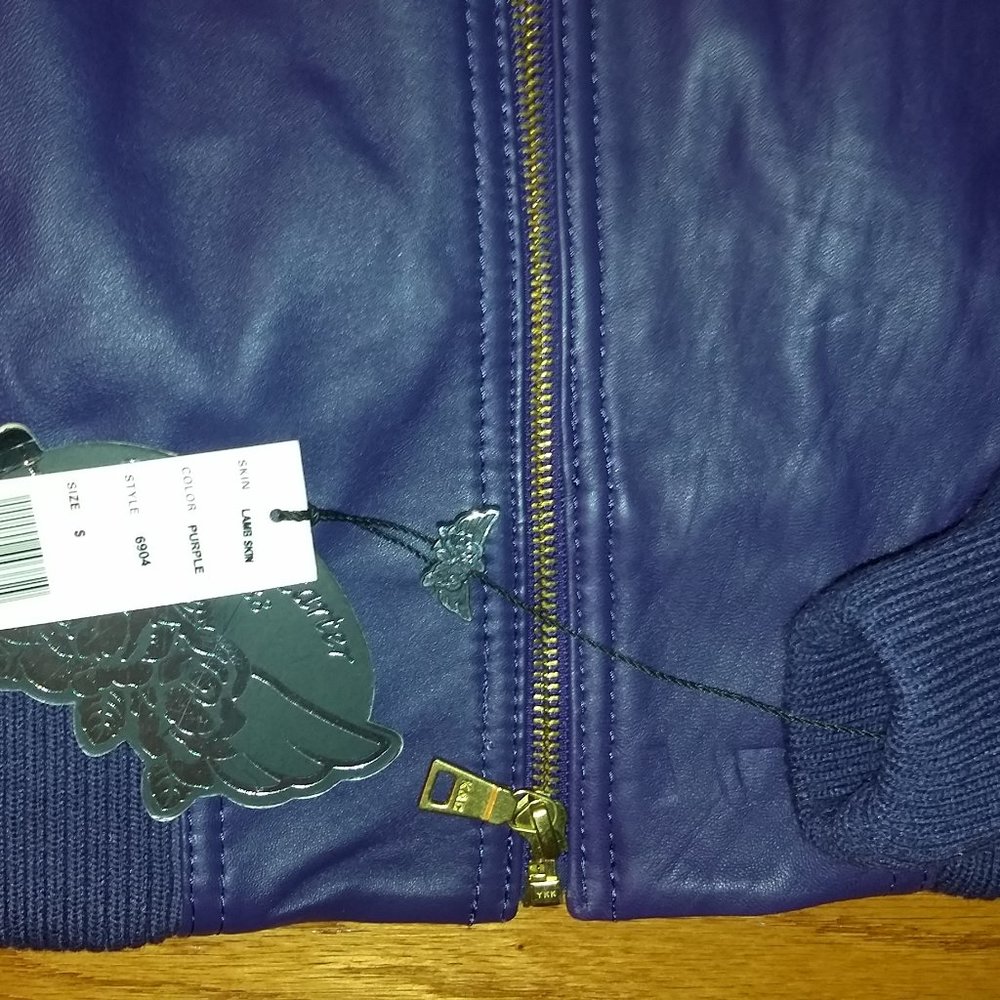 Knoles & Carter purple Italian Lambskin leather bomber jacket new size small - Picture 2 of 5